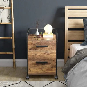 Black rolling file cabinet with two drawers and locking storage for documents