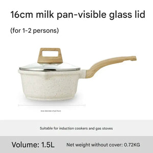 4 Piece Non Stick Cookware Frying Pan Soup Pot Set - 16cm - Milk pot tempered lid - Cookware set