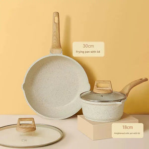 4 Piece Non Stick Cookware Frying Pan Soup Pot Set - Two sets of kitchen utensils wok + milk pot - Cookware set