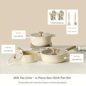 8 Piece Ceramic Non Stick Cookware Pot Pan Set - Tea color non-stick pan 6 piece set - Cookware set