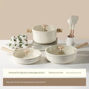 8 Piece Ceramic Non Stick Cookware Pot Pan Set - White non-stick pan 6-piece set - Cookware set