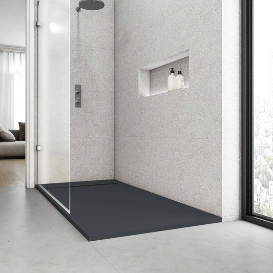 Saona Anthracite Shower Tray with Hidden Drain Slate Texture - 70x70 cm - Platos de ducha