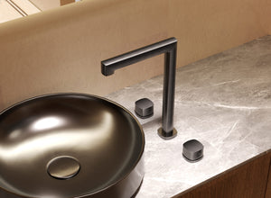 Firenze Chrome Tall Spout Countertop Two Handle Basin Mixer, detail view