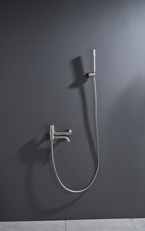 Bless Brushed Nickel Single Lever Bath and Shower Kit, in a bathroom setting