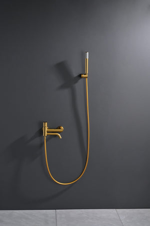 Bless Brushed Gold Single Lever Bath and Shower Kit, in a bathroom setting