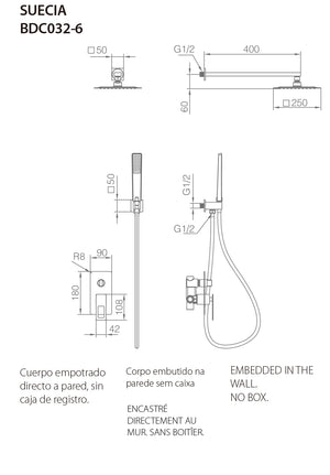 Chrome Single Handle Recessed Shower Set Sweden Series, view 7