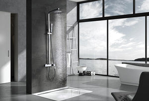 Chrome Single Lever Shower Set Modern Design, in a bathroom setting
