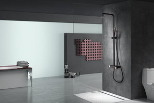 Black Rose Gold Single Handle Shower Set Modern Design, in a bathroom setting