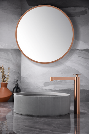Olimpo Brushed Rose Gold Basin Faucet Single Lever, in a bathroom setting