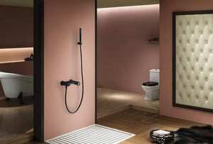 Matte Black Single Handle Shower Kit Modern Design, in a bathroom setting