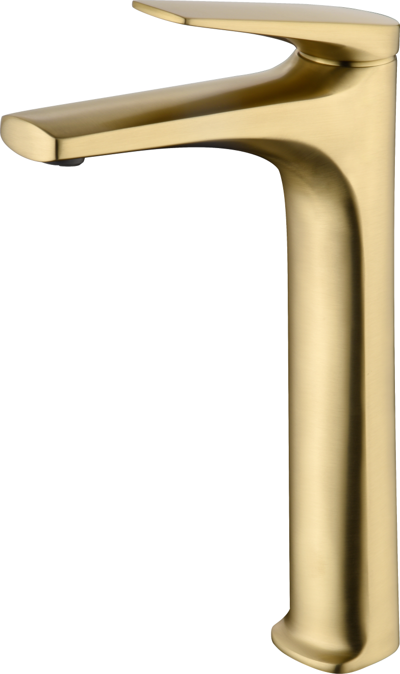 Delos Brushed Gold Tall Basin Mixer Faucet, view 2