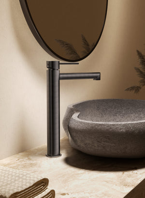 Firenze Chrome Tall Single Lever Basin Mixer, in a bathroom setting