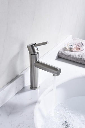 Moscow Steel Single Lever Sink Faucet Modern Design, in a bathroom setting