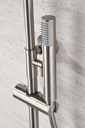 Brushed Nickel Single Handle Shower Set Modern Design, handle detail