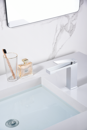 Chrome Single Lever Basin Mixer Faucet Modern Design, in a bathroom setting