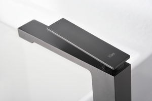 Pisa Black Gun Metal High Arc Bathroom Faucet, in a bathroom setting