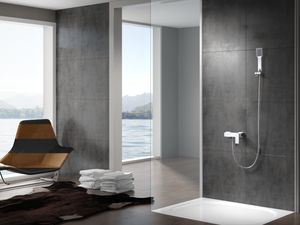 Pisa Chrome Single Lever Shower Kit Modern Design, in a bathroom setting