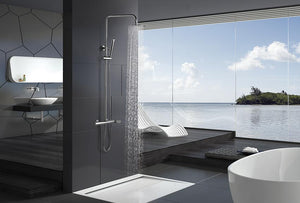 Chrome Single Lever Shower Set Modern Design, in a bathroom setting