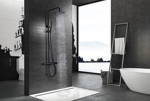 Matte Black Single Lever Shower Set Modern Design, in a bathroom setting