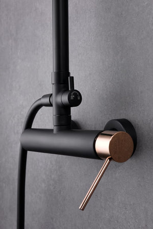 Matte Black Rose Gold Single Handle Shower Set, detail view