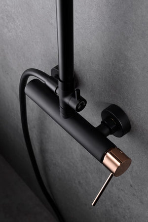 Matte Black Rose Gold Single Handle Shower Set, detail view