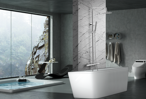 Chrome Thermostatic Shower Set with Modern Design, in a bathroom setting