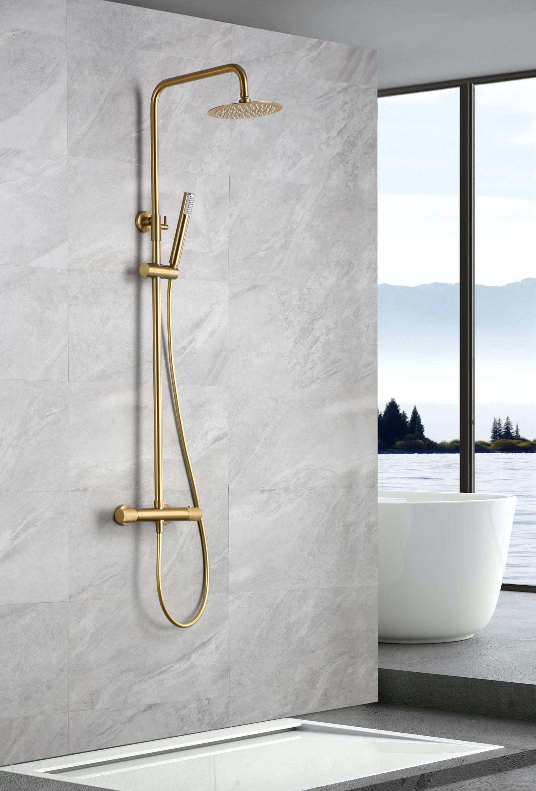 Brushed Gold Thermostatic Shower Set Modern Design, view 2