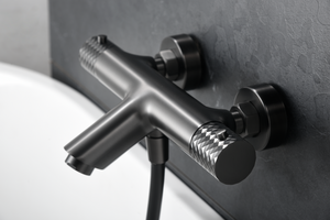 Genoa Black Gun Metal Thermostatic Shower Bath Kit, mixer detail