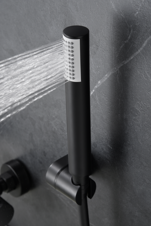 Matte Black Thermostatic Shower Bath Kit, handle detail