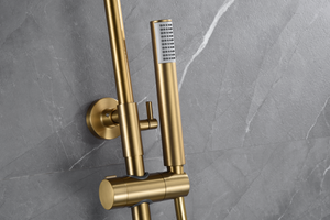Genova Brushed Gold Thermostatic Shower Set, handle detail