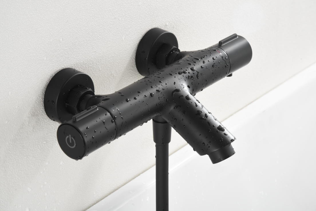 Matte Black Thermostatic Shower Kit with Eco-Valve, mixer detail
