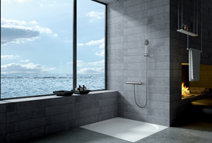 Chrome Thermostatic Shower Set Modern Design, in a bathroom setting