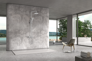 Chrome Thermostatic Shower Set with 20cm Round Head, in a bathroom setting