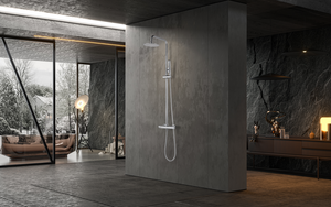 Chrome Thermostatic Shower Set with Temperature Control, in a bathroom setting