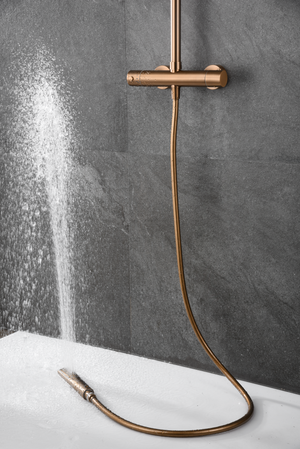 Brushed Rose Gold Thermostatic Shower Set, handle detail