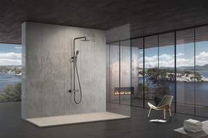 Vigo Black Gun Metal Thermostatic Shower Vigo Series, in a bathroom setting