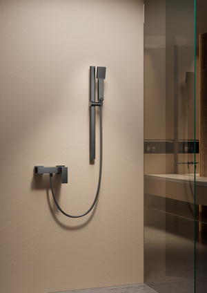 Drava Matte Black Sliding Shower Rail with Hand Shower Holder, view 4
