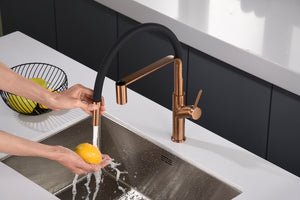 Sena Brushed Rose Gold Kitchen Faucet Modern Design, view 6