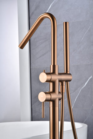 Brushed Rose Gold Freestanding Bathtub Faucet Single Lever, view 4