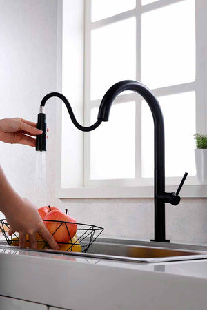 Samoa Matte Black Kitchen Faucet Modern Design, in a bathroom setting
