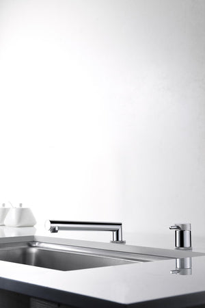 Itaca Chrome Kitchen Faucet Modern Design, in a bathroom setting
