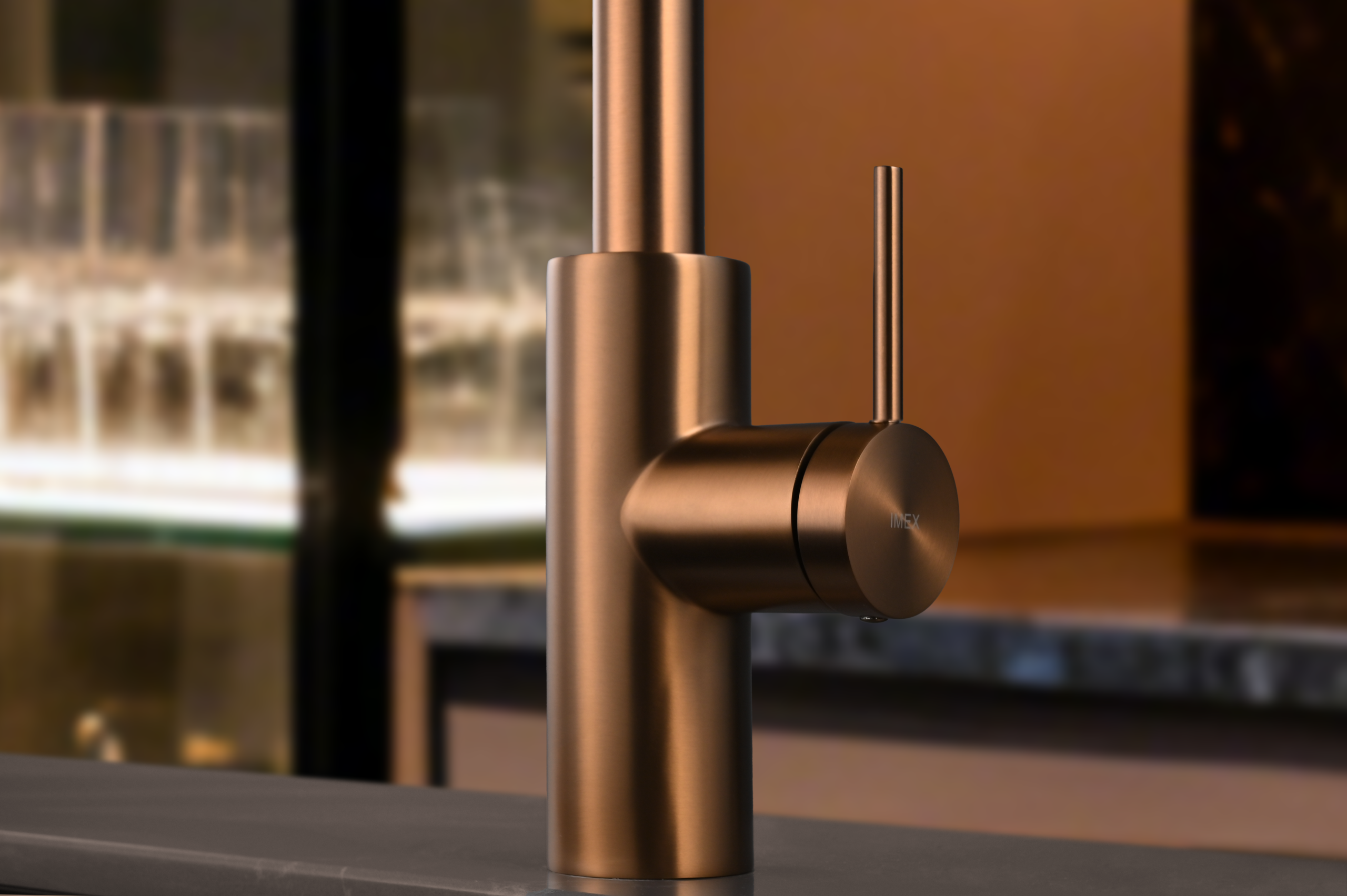 Oporto Brushed Rose Gold Kitchen Mixer Tap, view 2