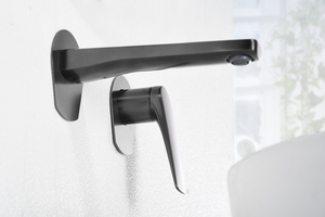 Black Gun Metal Single Handle Basin Faucet, in a bathroom setting