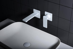 Matte White Built-in Sink Mixer Single Lever Faucet, in a bathroom setting