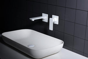 Matte White Built-in Sink Mixer Single Lever Faucet, in a bathroom setting