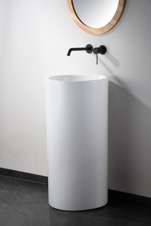 Matte Black Basin Mixer Tap with Low Pressure Performance, in a bathroom setting