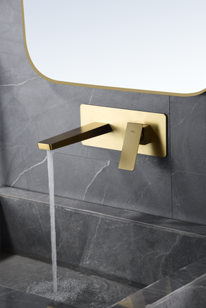 Pisa Brushed Gold Single-Lever Basin Faucet, in a bathroom setting