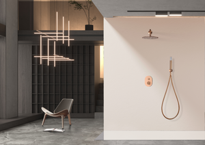 Brushed Rose Gold Built-in Shower Set Single Handle, in a bathroom setting