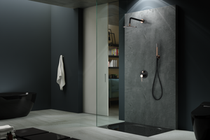 Black Rose Gold Single Lever Built-In Shower Set, in a bathroom setting