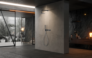 Black Gun Metal Thermostatic Shower Set Built-In, in a bathroom setting